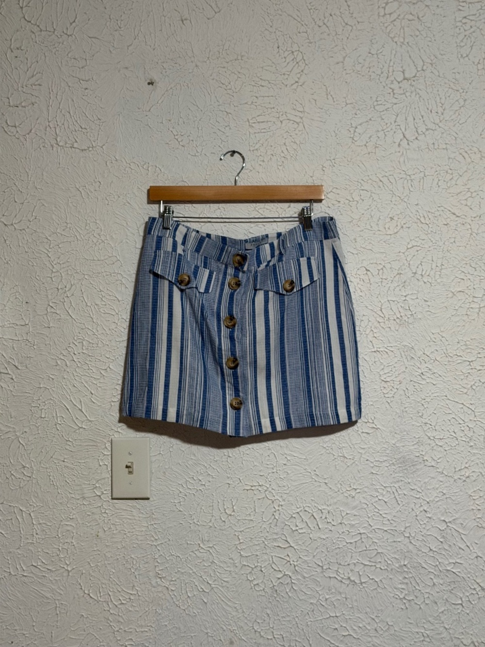 Favlux Blue White Striped Button Front Mini Skirt Women’s Size Large